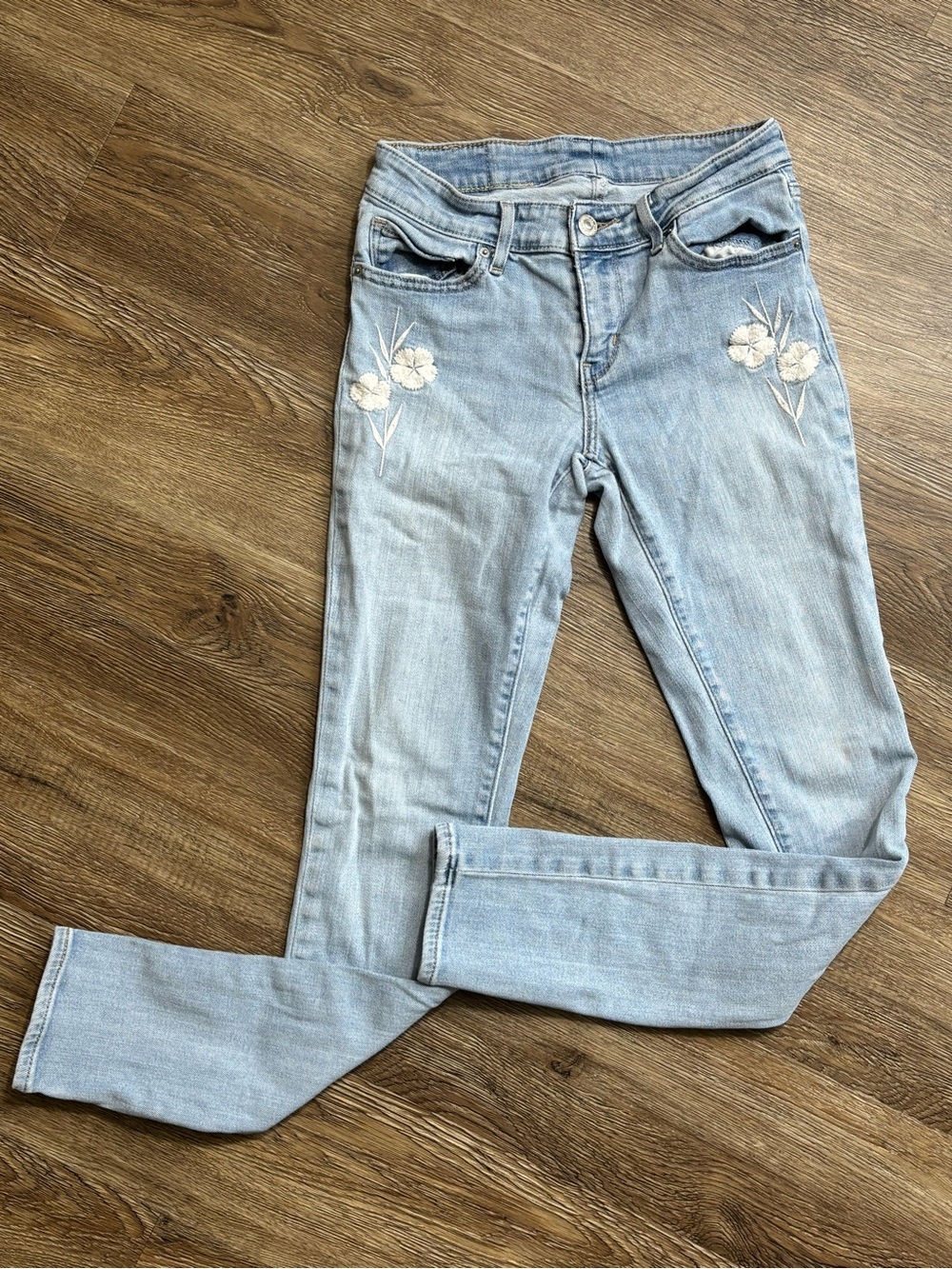 Levi's Light Blue Skinny Jeans with Floral Embroidery